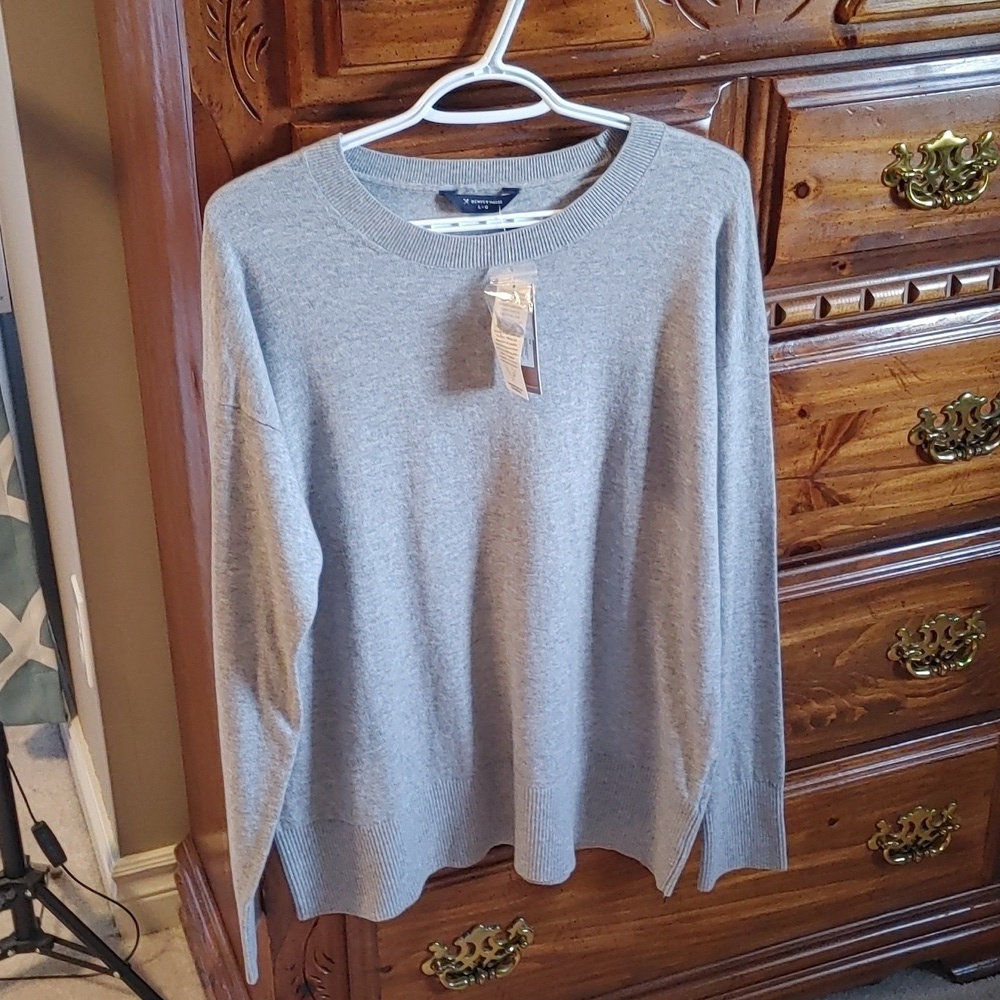 NWT WOMEN'S COTTON BLEND PALE GREY LIGHTWEIGHT PULLOVER SWEATER SIZE LARGE - Picture 4 of 15